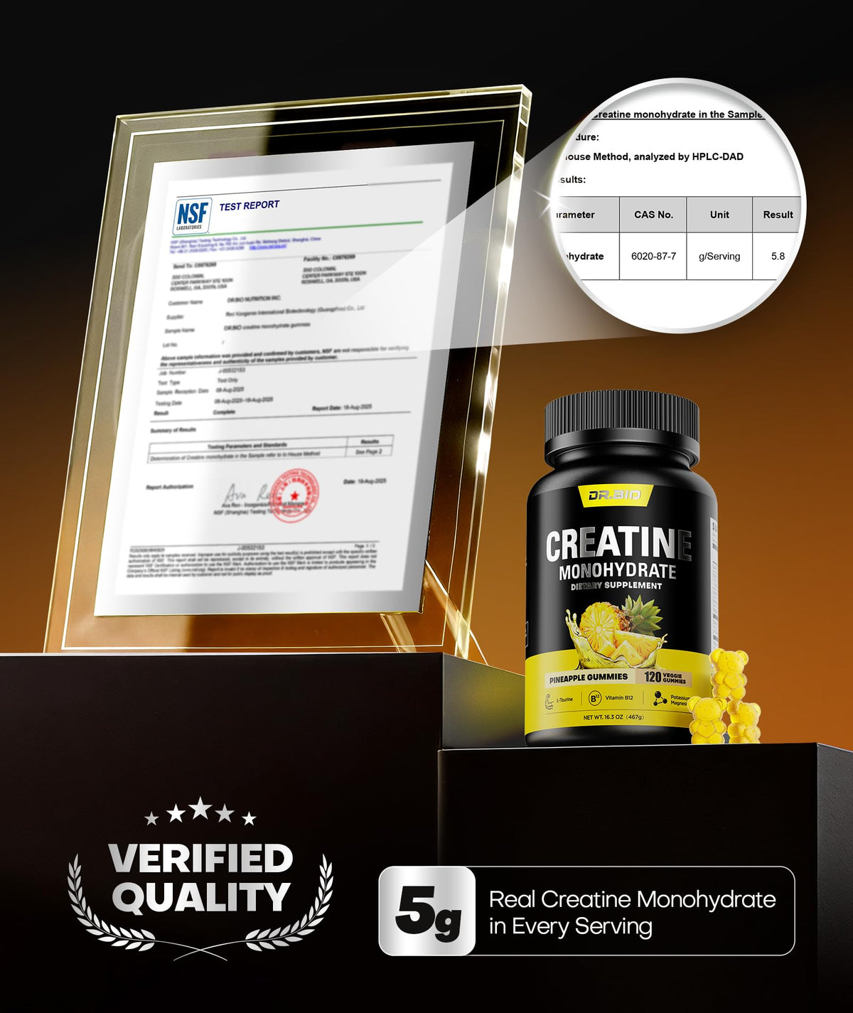 Instant Boost Creatine Monohydrate Gummies, Complex Formula with Real 5000mg Creatine, L-Taurine, B12, Mg & K, Pre-Workout Creatine for Women & Men to Support Energy