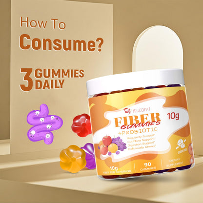Migcopat 10G Fiber Gummies with Probiotics, Fiber Supplement with 30 Billion CFU Probiotics Blend, ACV, Vitamin C, Inulin - Support Digestive Health