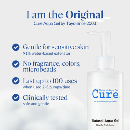 Cure by Toyo | Aqua Gel Gentle Exfoliator | Clear and Softer Skin | Non-Abrasive Face and Body Cleanser | Sensitive Skin | Big Size 8.82oz NATURAL AQUA GEL CURE buy supplements Au