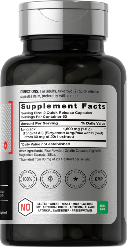 Horbäach Longjack Tongkat Ali for Men and Women | 120 Capsules | Extract Supplement | Maximum Strength Pills