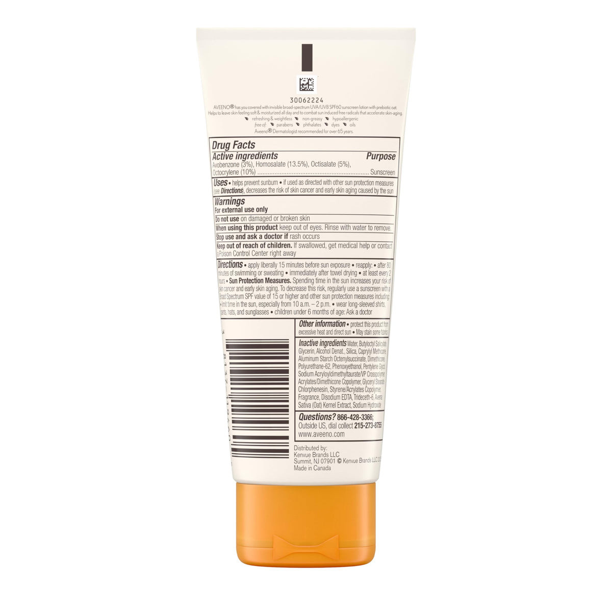 Aveeno Protect + Hydrate Moisturizing Body Sunscreen Lotion with Broad Spectrum SPF 60 & Prebiotic Oat, Weightless & Refreshing Feel