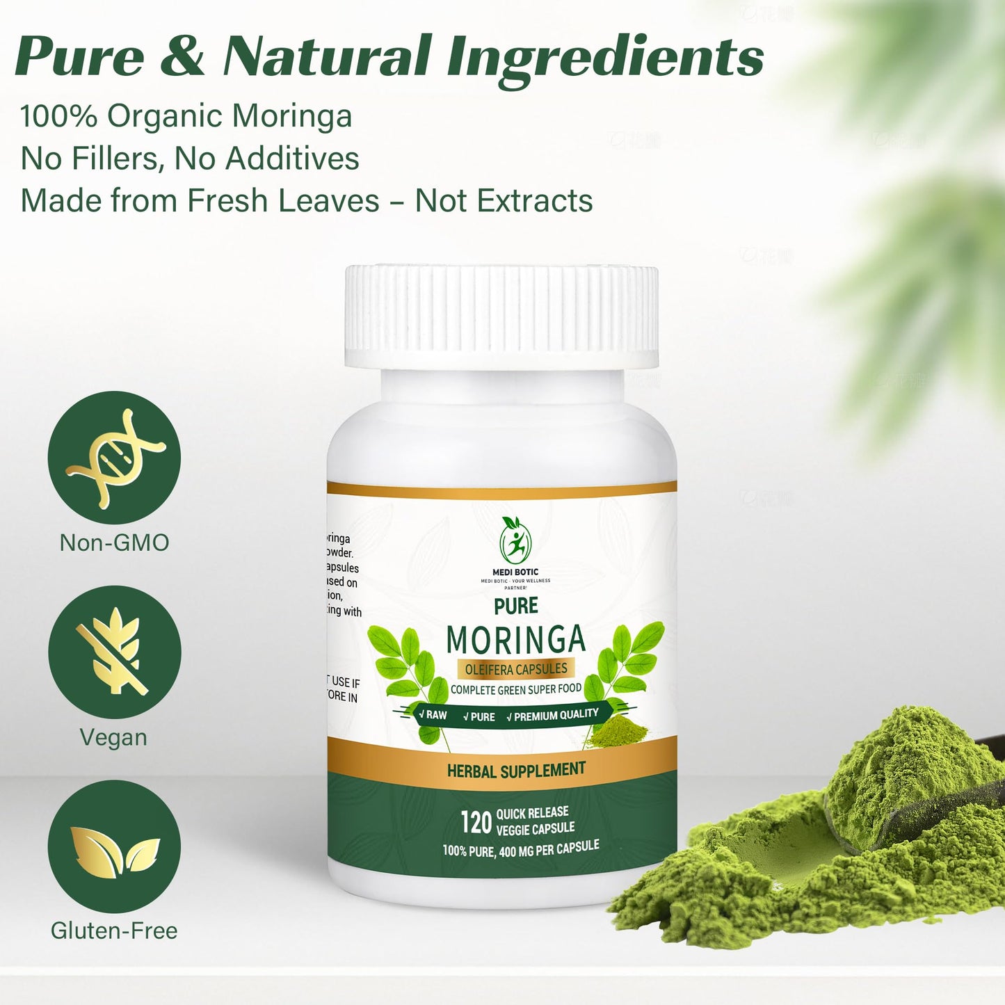 Moringa Capsules, Moringa Pure Capsules For Energy, Immune Support, Gut Health & Powerful Green Superfood, Rich In Antioxidants, Essential Vitamins & Amino Acids