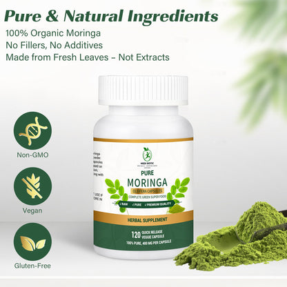 Moringa Capsules, Moringa Pure Capsules For Energy, Immune Support, Gut Health & Powerful Green Superfood, Rich In Antioxidants, Essential Vitamins & Amino Acids
