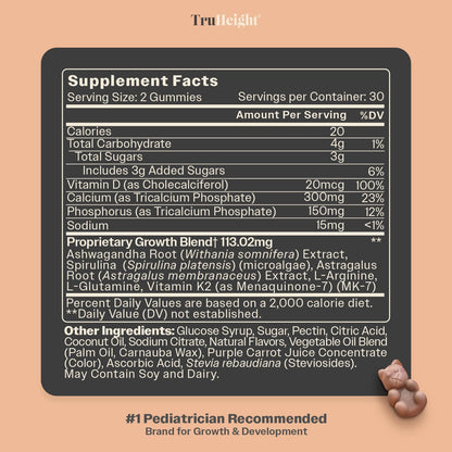 TruHeight Growth Gummies (Watermelon) Tall Nutrition for Natural Growth Supplement for Kids & Teens - Vitamin D, K, Calcium & Ashwagandha, Bone Strength Vitamins D3 K2, Picky Eater, Taller Ages 5+ ProHeightBuy Supplements Australia