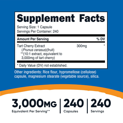 Nutricost Tart Cherry Extract 240 Vegetarian Capsules for 240 Servings per Bottle - Gluten Free, Non-GMO