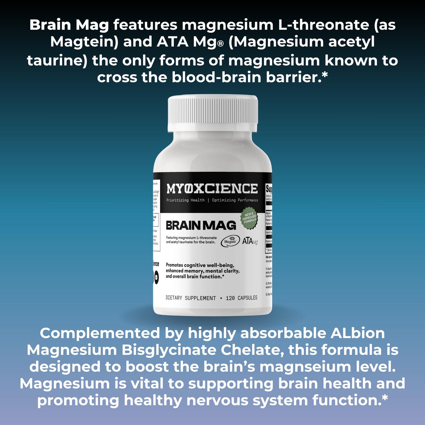 Magnesium L-Threonate + Mag Acetyl-Taurate (ATA Mag) + Mag Glycinate | Promotes Cognitive Well-Being, Enhanced Memory, Mental Clarity and Overall Brain Function | 120 Capsules MYOXCIENCE buy supplements Au