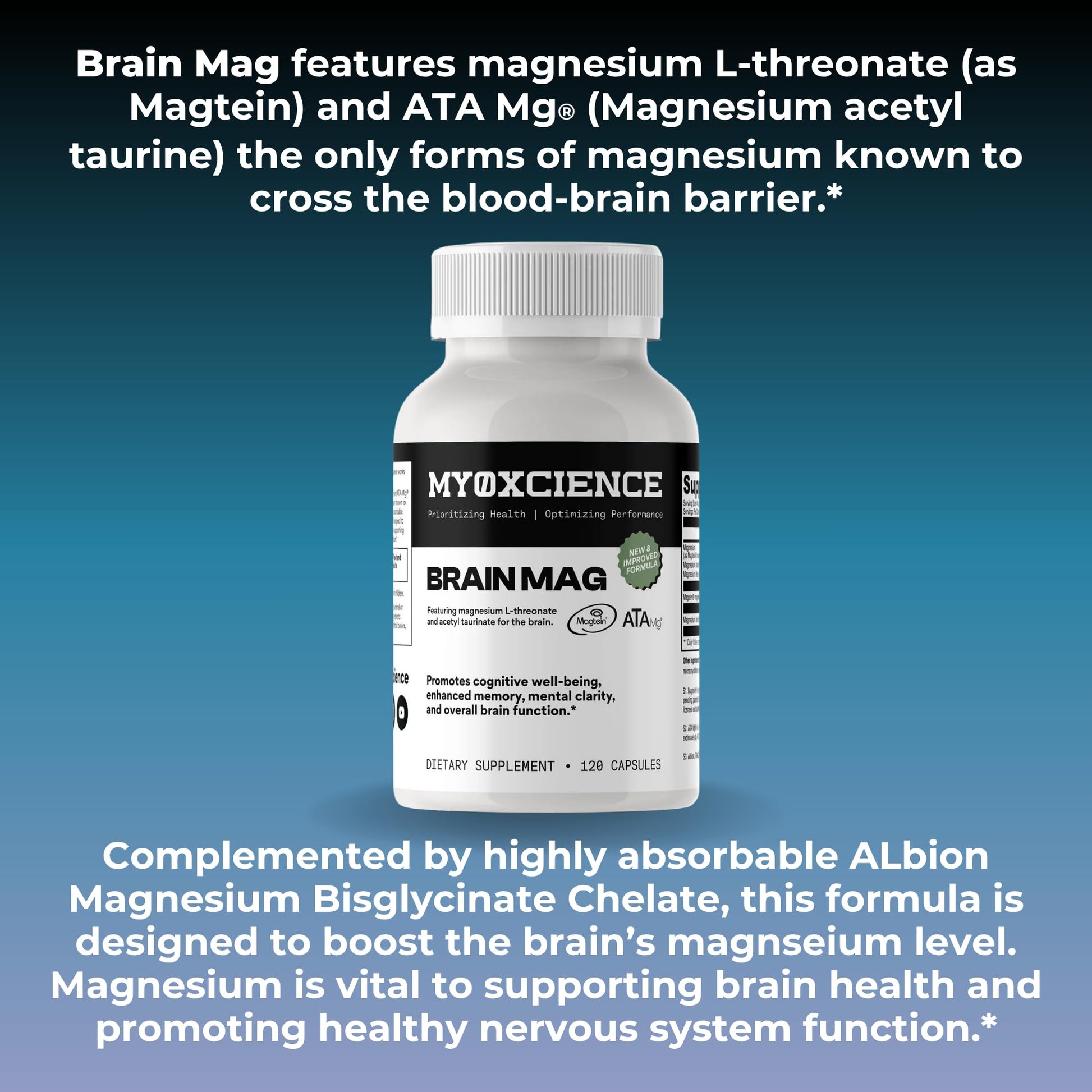 Magnesium L-Threonate + Mag Acetyl-Taurate (ATA Mag) + Mag Glycinate | Promotes Cognitive Well-Being, Enhanced Memory, Mental Clarity and Overall Brain Function | 120 Capsules MYOXCIENCE buy supplements Au