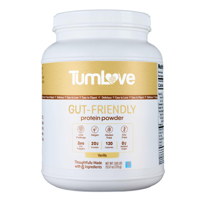TumLove Vegan Protein Powder - Low FODMAP Certified, Gluten-Free, Dairy-Free, Soy-Free, 100% Gut-Friendly & Non-Bloating, Vanilla (25 Servings)