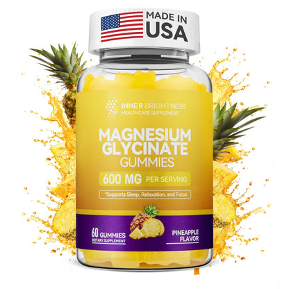 Magnesium Glycinate Gummies 600mg, Non-GMO, Gluten-Free, Magnesium Gummies for Adults & Kids, Sleep, Relaxation & Focus