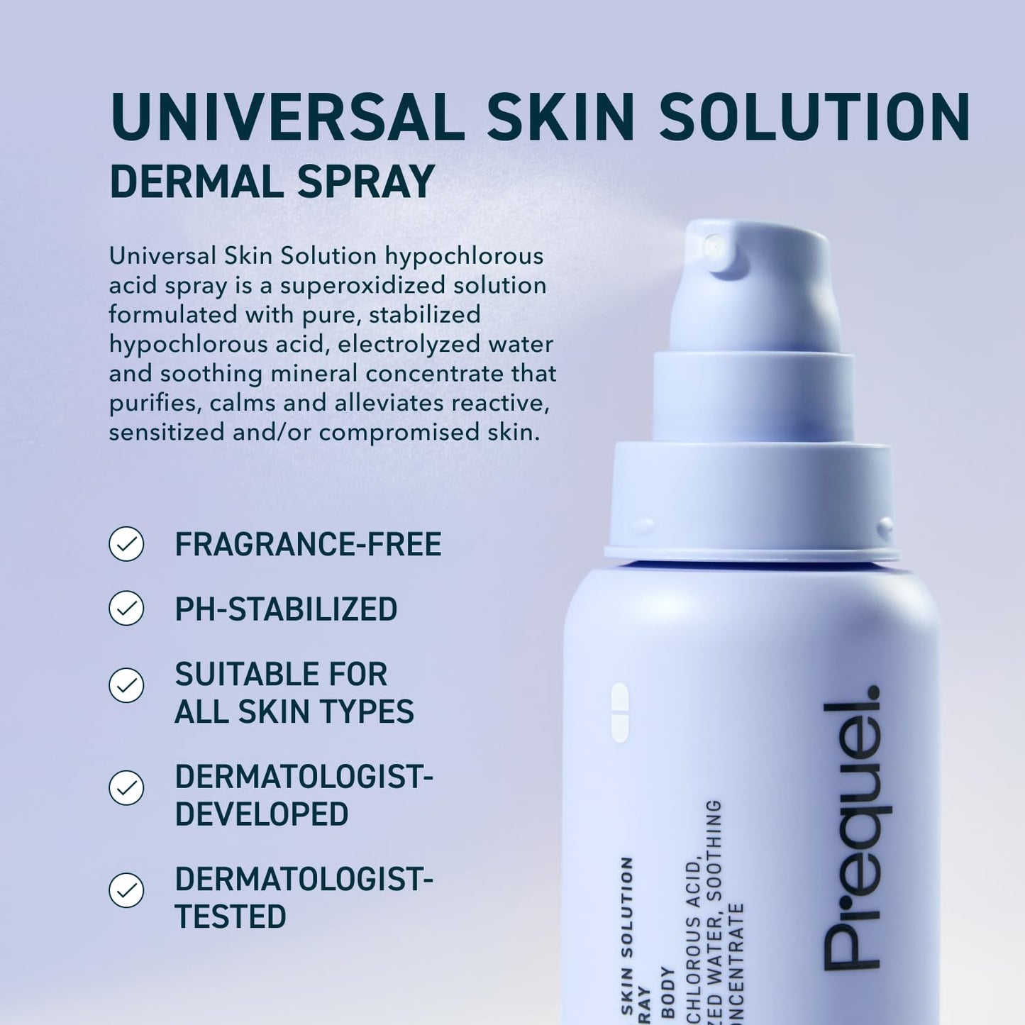 Prequel Skin Universal Skin Solution Hypochlorous Acid Spray for Face and Body. Fine Mist HOCL Facial Cleanser and Dermal