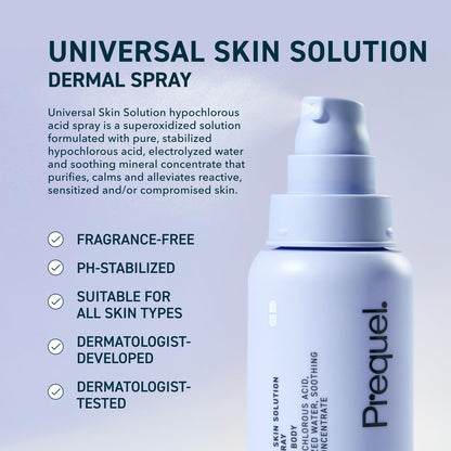 Prequel Skin Universal Skin Solution Hypochlorous Acid Spray for Face and Body. Fine Mist HOCL Facial Cleanser and Dermal