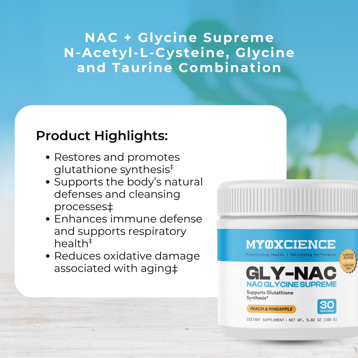 MYOXCIENCE NAC Glycine Supreme | N-Acetyl-L-Cysteine, Glycine, and Taurine Combination (Natural Peach and Pineapple Flavor) (30 Servings) MYOXCIENCE buy supplements Au