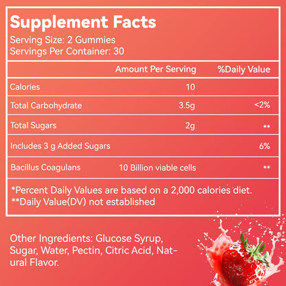 Probiotic Gummies for Digestive Health - 10 Billion CFU Bacillus Coagulans - Vegan & Non-GMO - Immune & Digestive Support for Men & Women - Strawberry & Mixed Berry Flavor