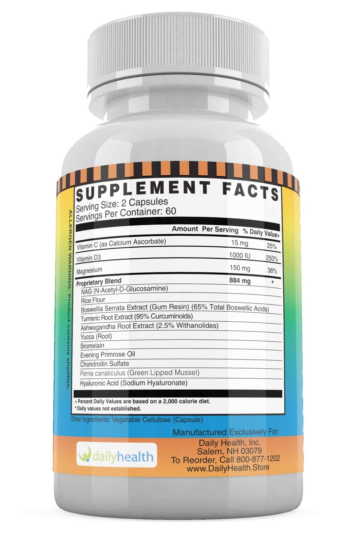Daily Health, Flexprotex D 884mg Joint Muscle Support 120 Capsules Natural Herbal Turmeric Chondroitin Glucosamine Yucca Boswellia Hyaluronic Acid Ashwagandha D3 Magnesium (1 Month Supply) Daily HealthBuy Supplements Australia