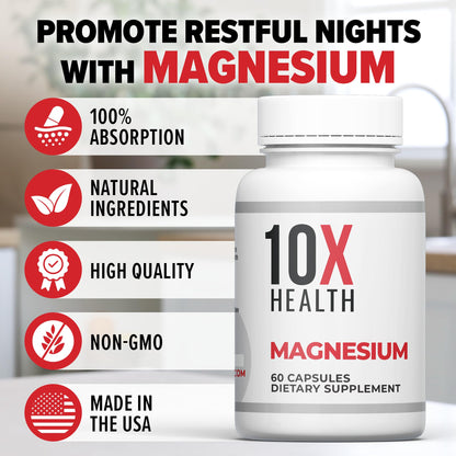 10X Health Magnesium Supplements - High-Absorption Magnesium Citrate for Sleep, Muscle & Nerve Support