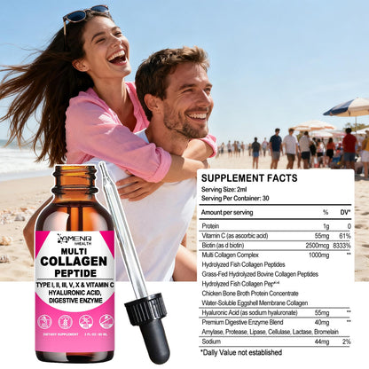 Multi Collagen Peptides Liquid Drops for Women & Men, Hydrolyzed Collagen Peptides Type