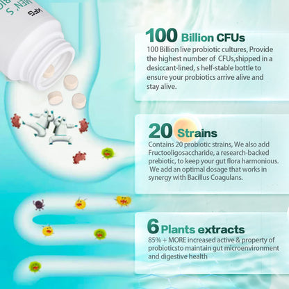 KFG Probiotic Supplement 100 Billion CFU, 20 Strains, 2 Prebiotics and Digestive Enzymes, Supports Digestion, Immune Support, Gut Health and Metabolism, Non-GMO,