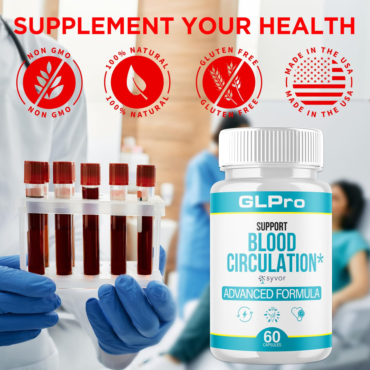 GLPro Blood Capsules, Official GLPro Blood Health Support Pills with All Natural Ingredients, Advanced Formula Supplement with Maximum Strength Premium Vitamins for Women and Men (60 Capsules) Syvor buy supplements Au