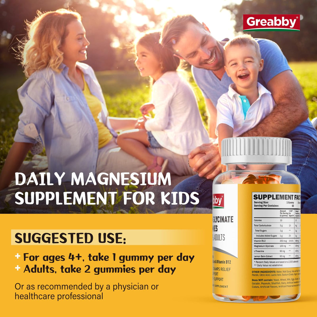 Magnesium Glycinate Gummies for Kids & Adults - Magnesium Glycinate 300mg Chewable Supplement - Promotes Sleep, Muscle, Relaxation (60Count) GREABBYBuy Supplements Australia