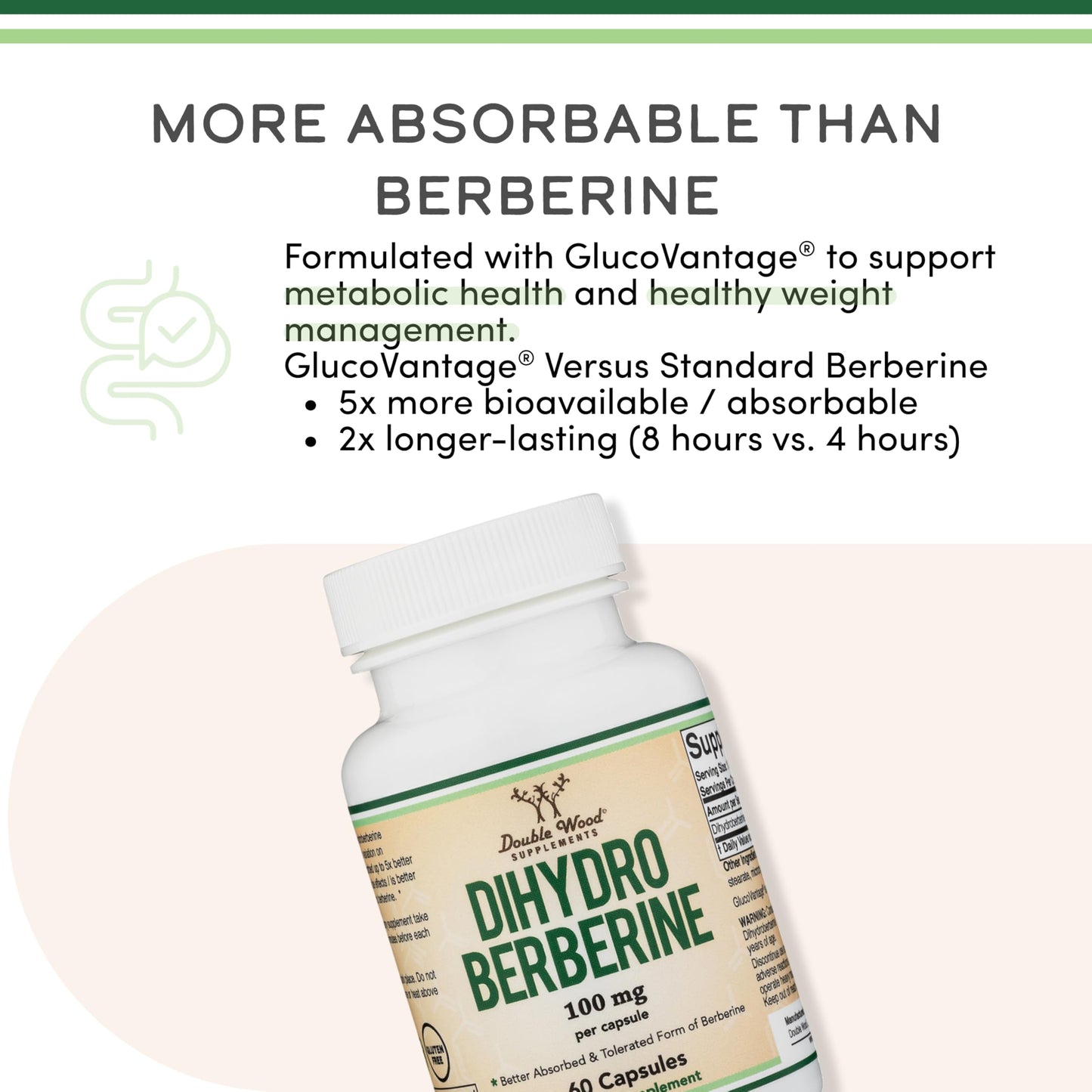 Dihydroberberine Supplement 100mg, 60 Capsules (Patented GlucoVantage Super Berberine, May be 5X More Effective Than Berberine with Less Side Effects) Third Party Tested, Vegan Safe by Double Wood Double Wood SupplementsBuy Supplements Australia