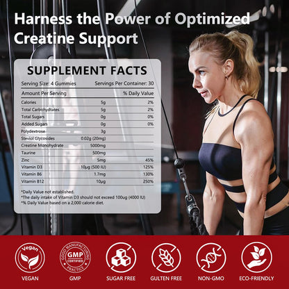 Slsomu Creatine Gummies for Women, 5000mg Pre-Workout Muscle Strength & Energy Support, 0 Sugar Creatine Gummy with L-Taurine, Zinc
