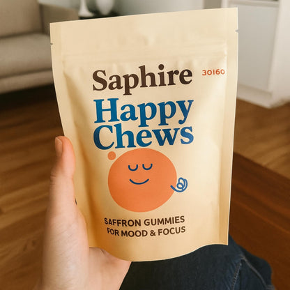SAPHIRE HAPPY CHEWS Saffron Gummies for Kids | Supports Mood, Calm & Focus | Saffron Extract, Passionflower, St. John’s Wort & GABA