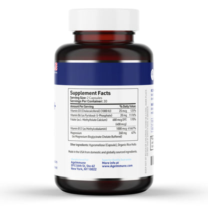 AgeImmune Vitamin B Complex with Vitamin D3 B12 B6 Magnesium Bisglycinate and Folate as Methylfolate - Doctor Formulated Methylated B Complex Supplement