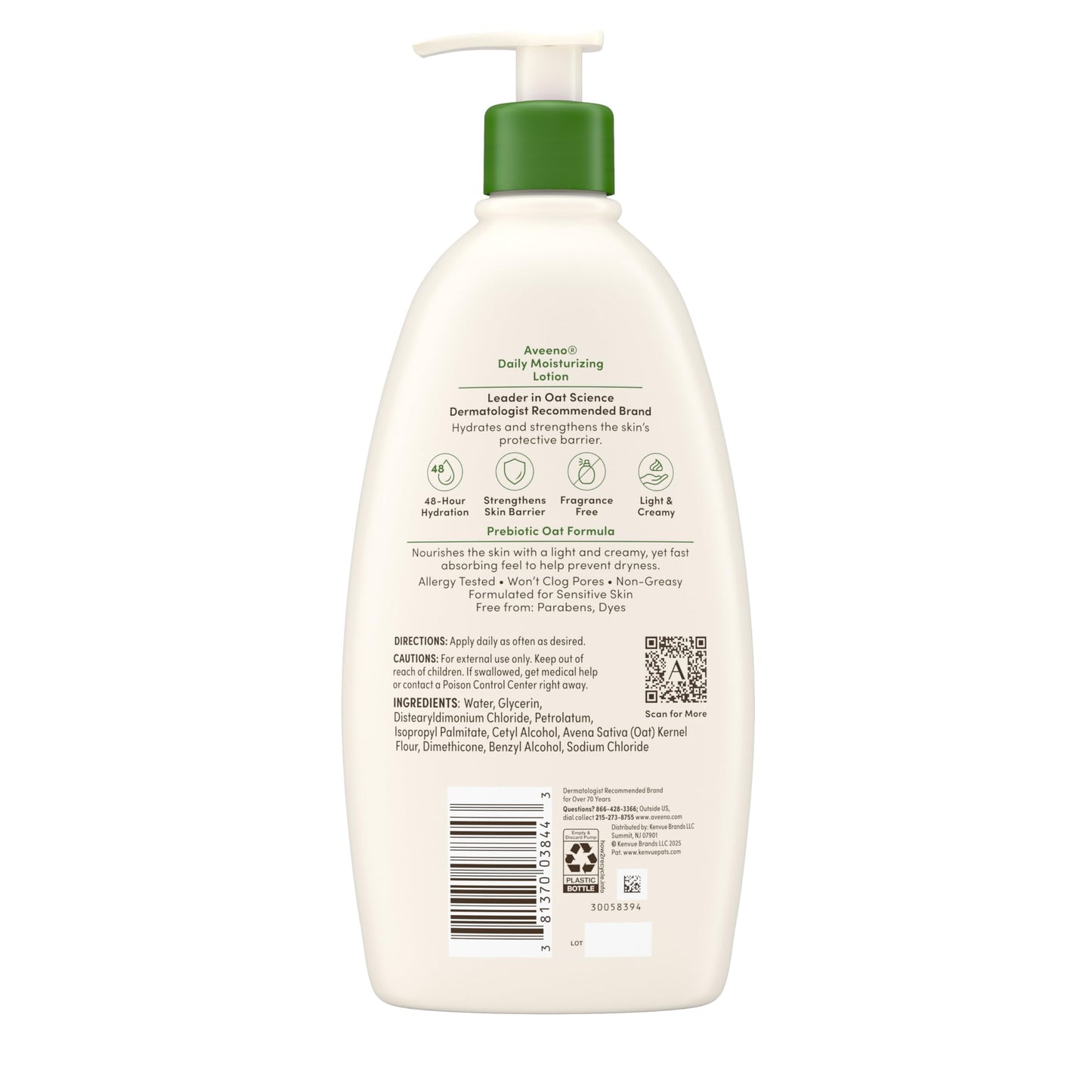 Aveeno Daily Moisturizing Body Lotion, Body Lotion for Dry Skin with Prebiotic Oat, Paraben Free, Fragrance Free
