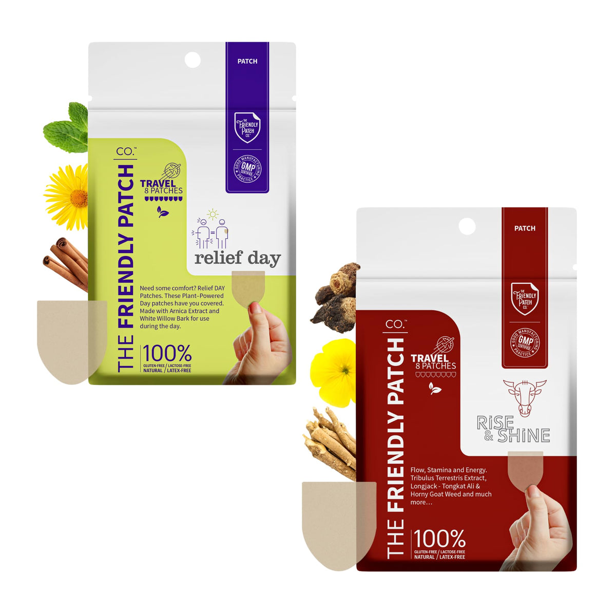Relief Day & Rise & Shine Patch Bundle - Arnica, White Willow Bark, Tongkat Ali, Horny Goat Weed, Saffron & Peppermint for Soreness, Strength, and Performance Support - 16 Plant-Powered Patches for Me The Friendly Patch CO.Buy Supplements Australia