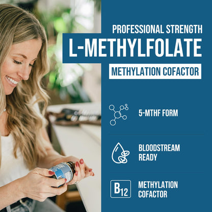 L Methyl Folate 15mg Plus Methyl B12 Cofactor – High Potency, Active 5-MTHF Form - Supports Mood, Methylation, Cognition