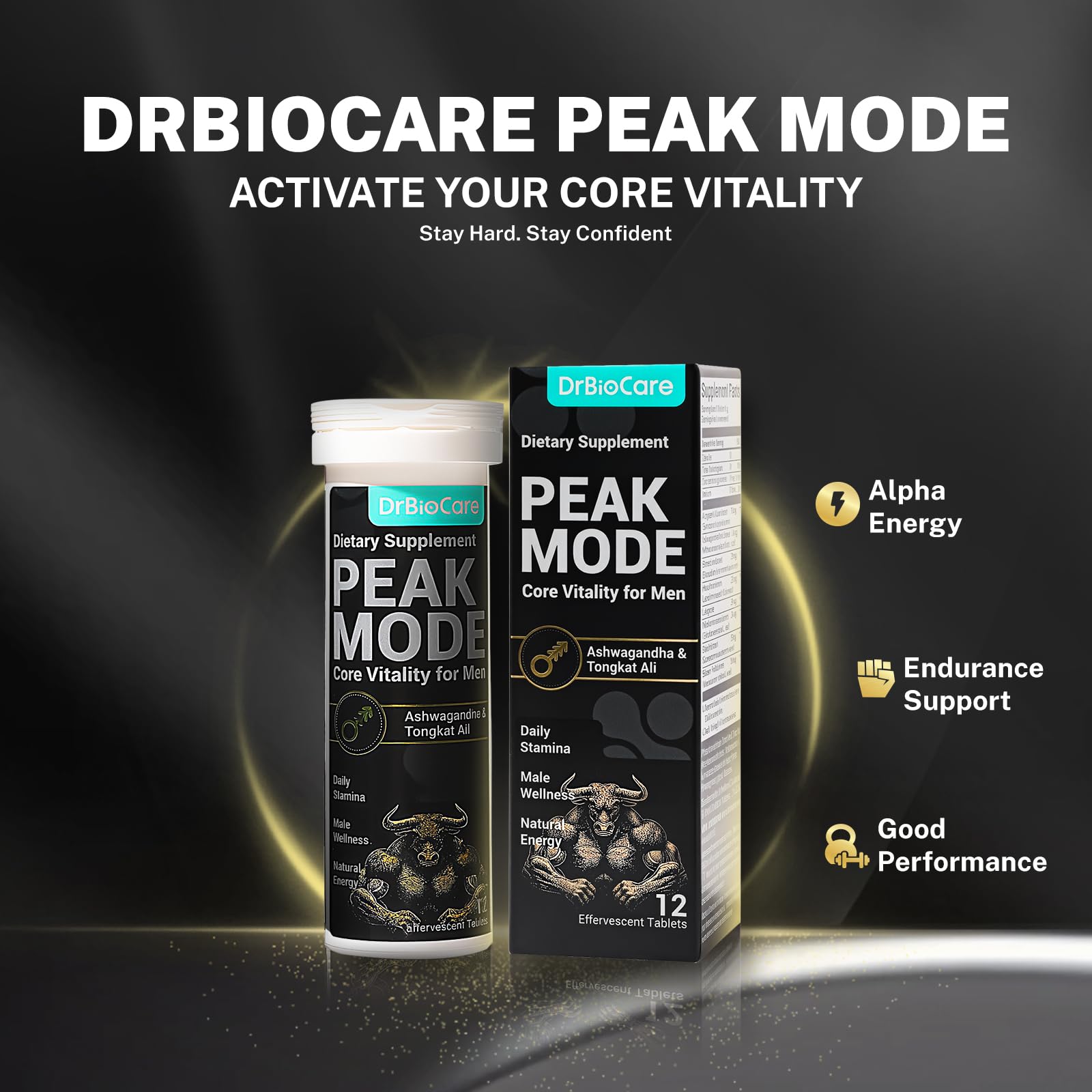 DrBioCare Peak Mode Core Vitality for Men 7-in-1 Effervescent Tablets | Tongkat Ali, Maca & L-Arginine，Ashwagandha, | Boost Stamina, Drive & Blood Flow for Good Performance | Berry Flavor 24 Tablets DrBioCareBuy Supplements Australia