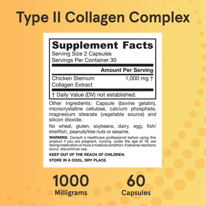 Jarrow Formulas® Type II Collagen Complex 1000 mg Supplements, Supports Skin and Joint Health, 60 Capsules, 30 Day Supply