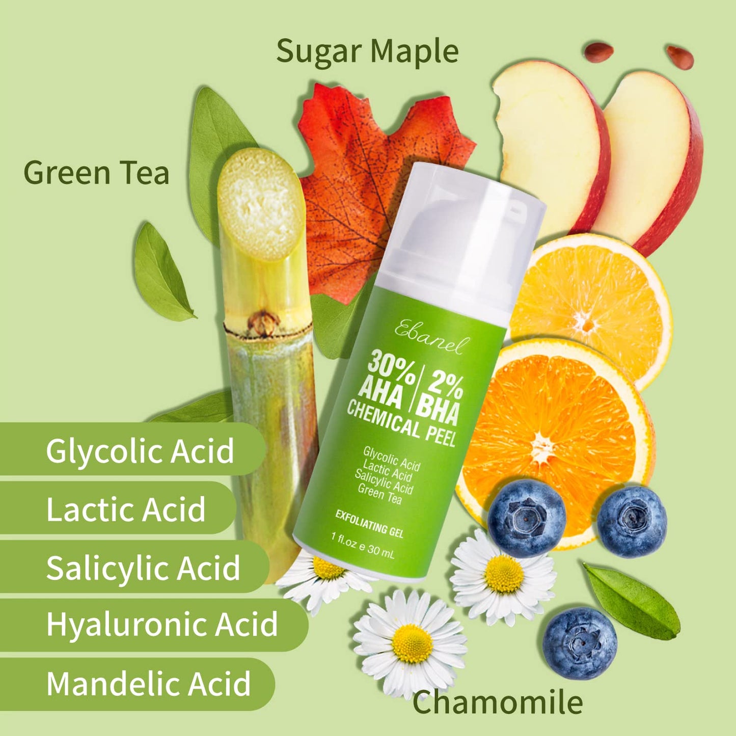 Ebanel Bundle of Hyaluronic Acid Serum and 30% AHA 2% BHA Chemical Peel Exfoliant Gel