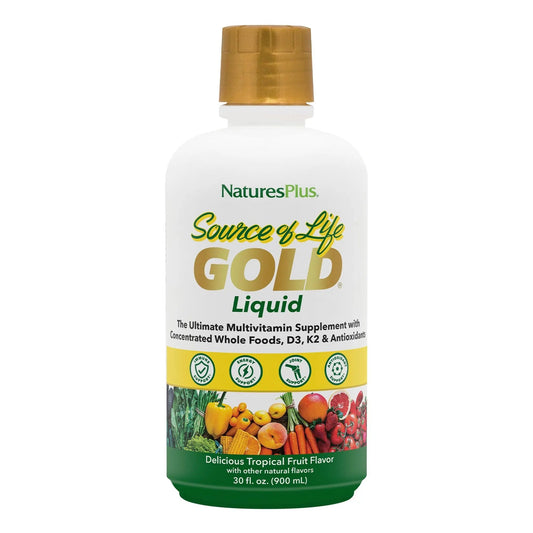 NaturesPlus Source of Life Gold Multivitamin Liquid - 30 oz - with Vitamins D3, B12 & K2 - Blood, Bone & Immune Support - Vegetarian & Gluten Free - 30 Servings NaturesPlus