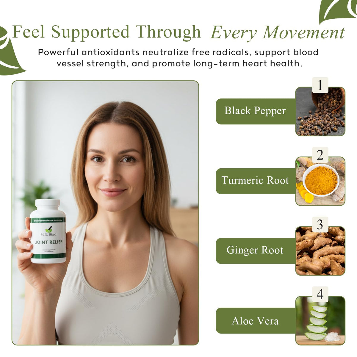 M.D. Blend Wellness Bundle with joint health supplement (120 capsules) & lightweight face hydrating hyaluronic acid serum (30 ml) featuring an airless pump, daily wellness skincare + joint support duo M.D. BlendBuy Supplements Australia