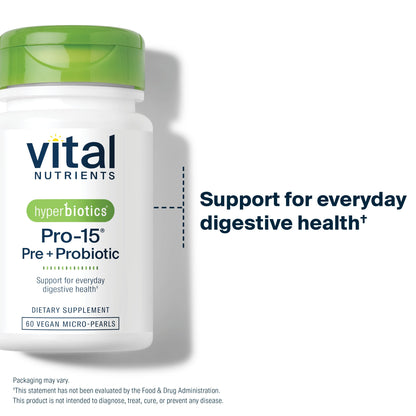 Hyperbiotics Vital Nutrients Pro-15 Prebiotics and Probiotics for Women and Men | 15 Science Backed Strains | Supports Occasional Constipation, Diarrhea, Gas & Bloating | 60 Vegan Time Release Pearls Hyperbiotics buy supplements Au
