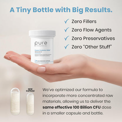 Pure Therapro Rx Power Probiotic 100B | 30 Acid Resistant Capsules - 1 Month Supply | 4 Proven Strains 100 Billion CFU | Flora Balance & Digestion