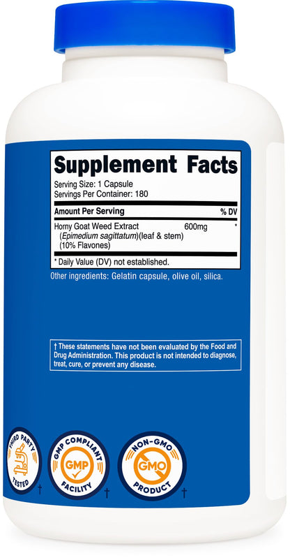 Nutricost Horny Goat Weed Extract (Epimedium) - 180 Capsules, 180 Servings, 600mg Per Capsule