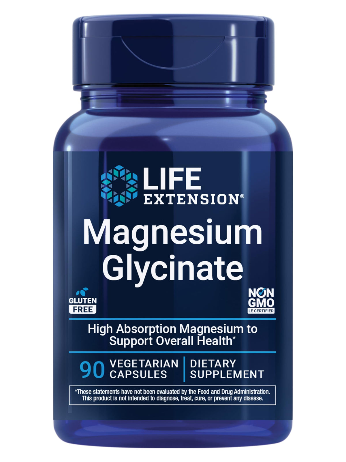 Life Extension Magnesium Glycinate, Heart Health, Bone Health, Nerve and Muscle Support, Highly absorbable, Gluten-Free, Non-GMO, Vegetarian, 90 Capsules Life ExtensionBuy Supplements Australia
