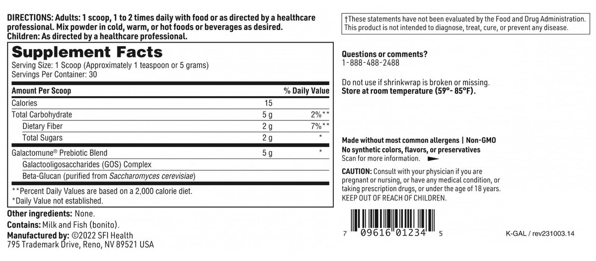 SFI Health Klaire Labs Galactomune Powder - Prebiotic Beta-Glucan & Galactooligosaccharides Immune Support (30 Servings, 150 Grams)