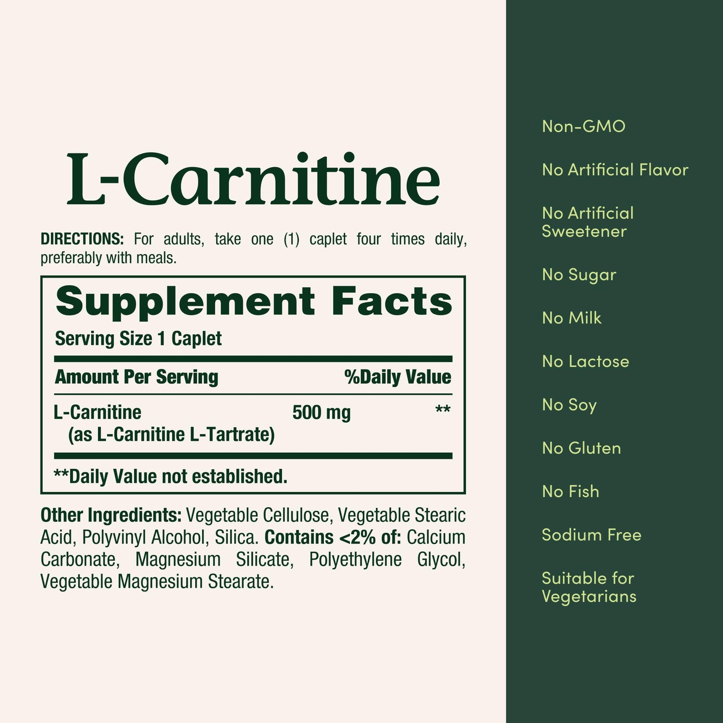 Nature's Bounty L-Carnitine, Supports Heart Health & Fat Metabolism, Amino Acid Supplement, 500 mg, 30 Tablets