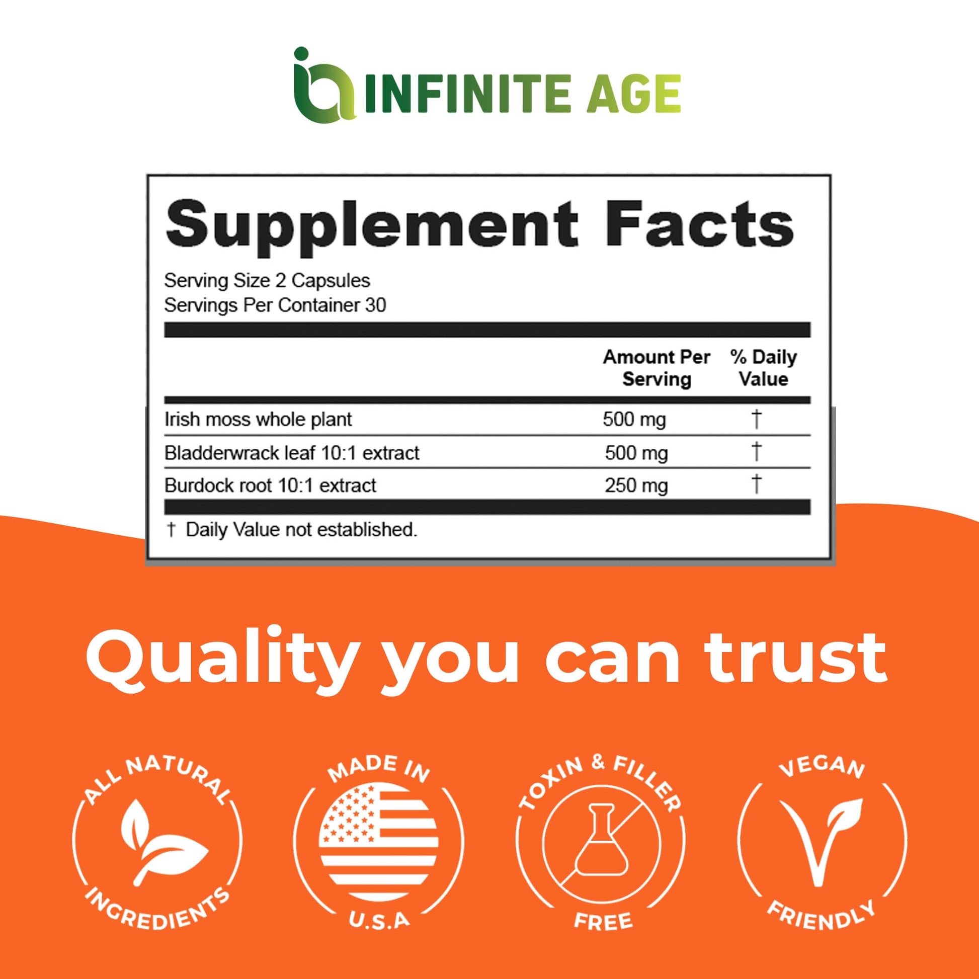 INFINITE AGE 1250mg Sea Moss Advanced Superfood Capsules, 60 Count - High-Potency, Vegan, Made in The USA - Irish Seamoss, Bladderwrack, Burdock Root - Overall Health, Immunity Support INFINITE AGEBuy Supplements Australia