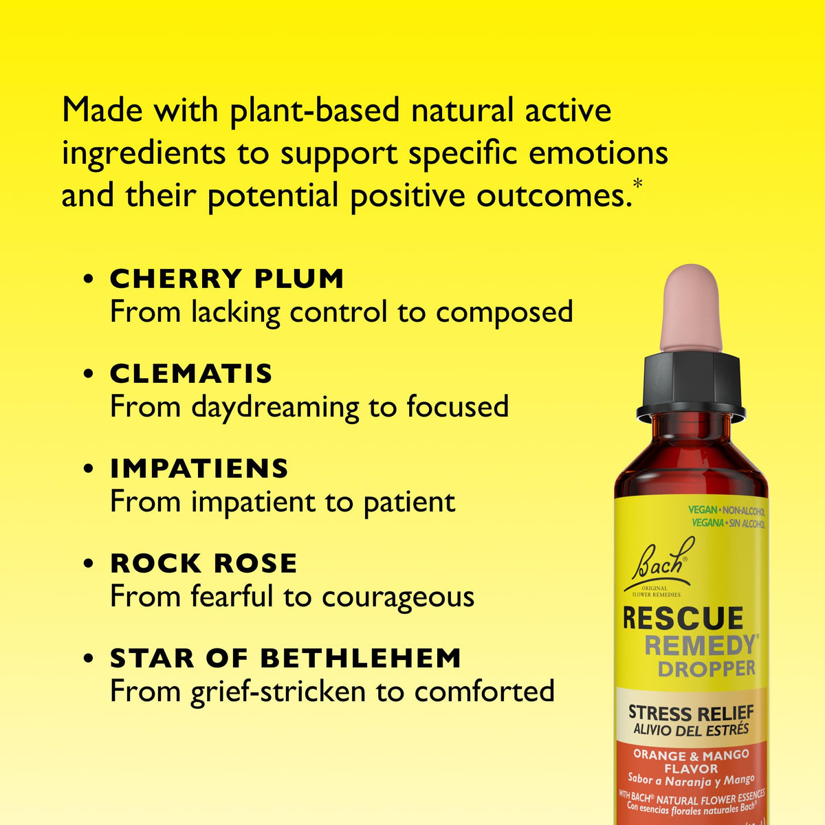Bach RESCUE Remedy, Orange Mango Flavor, Stress Relief, Homeopathic, Flower Essences, 20mL