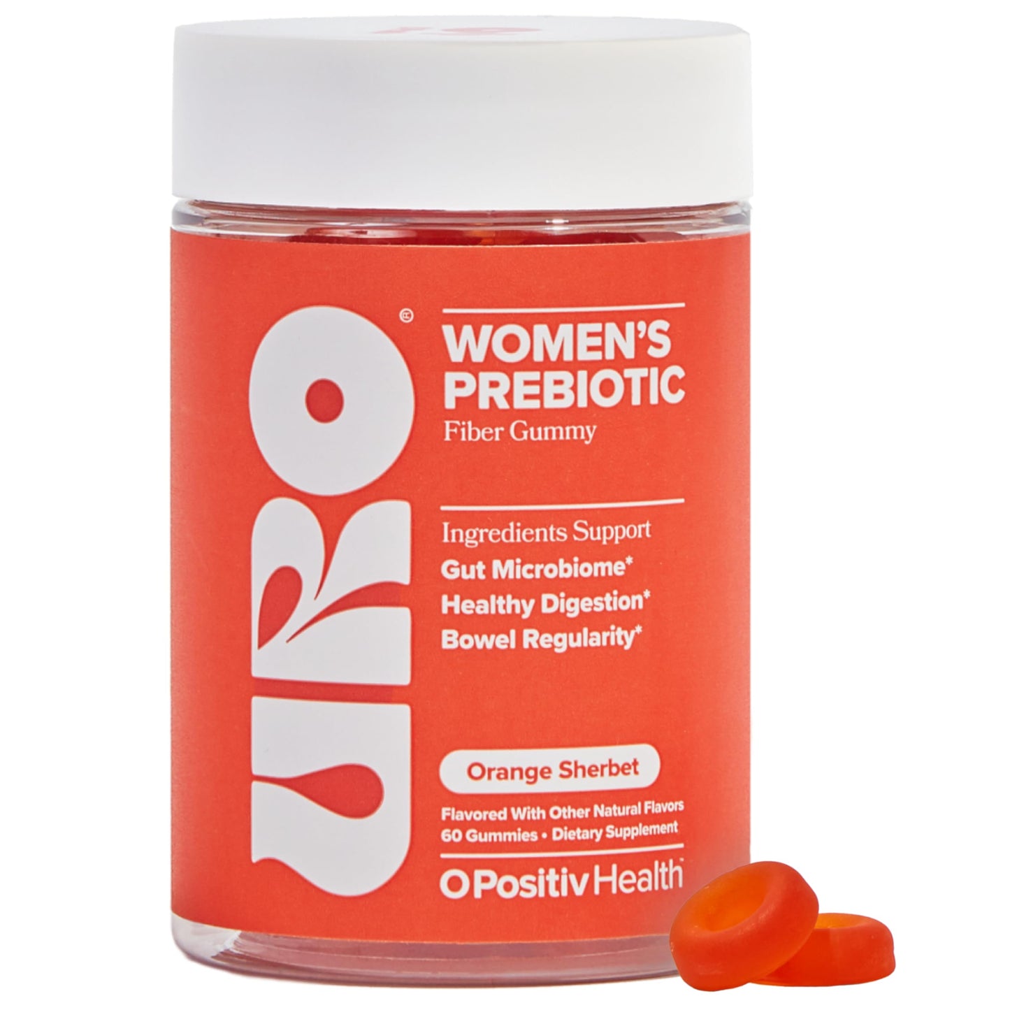 O Positiv URO Fiber Gummies for Adults, 60 Count (Pack of 1) - Prebiotic Chicory Root Inulin Fiber Supplement - Daily Gummy Fiber for Digestive Gut Health - Non-GMO, Vegan & Cruelty-Free