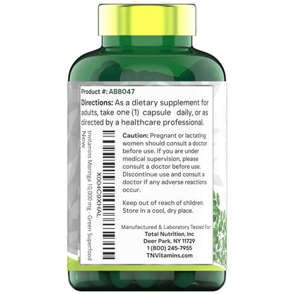 tnvitamins Moringa Capsules 10,000 mg - 120 Capsules | High Potency Moringa Leaf Extract Superfood Supplement for Energy