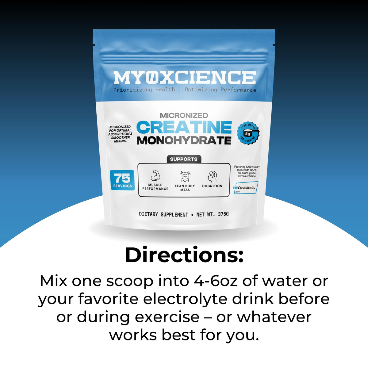 MYOXCIENCE Micronized Creavitalis Creatine | The World’s Purest Micronized Form of Creatine Monohydrate | Supports Muscle Performance, Lean Body Mass, & Cognition | 75 Servings MYOXCIENCE buy supplements Au