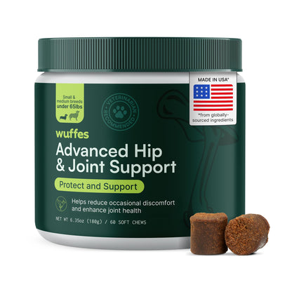 Wuffes Advanced Dog Hip and Joint Supplement with Glucosamine, Chondroitin, Omega 3, MSM, and Green Lipped Mussel, 60 Pork Flavored Chews for Small and Medium Dog Breeds WuffesBuy Supplements Australia