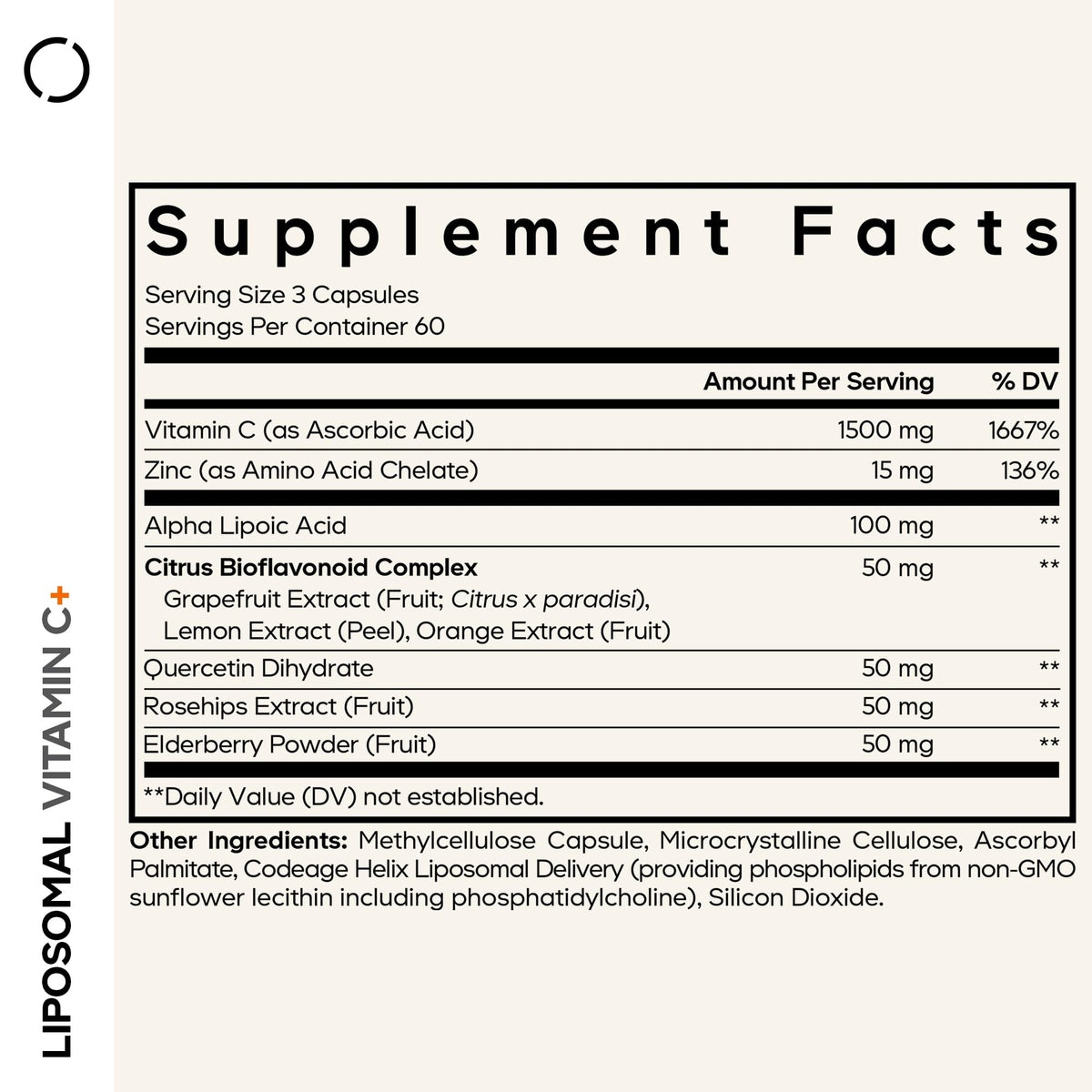Codeage Liposomal Vitamin C 1500mg with Zinc, Elderberry, Citrus Bioflavonoids Grapefruit, Lemon, Orange Powder, Quercetin & Rose Hips Fruit – Vegan Supplement - Non-GMO, Vegan Pills, 180 Capsules CodeageBuy Supplements Australia