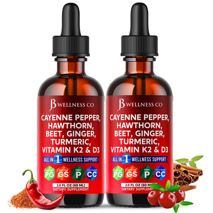 Two bottles of B Wellness Co dietary supplements with ingredients on a white background