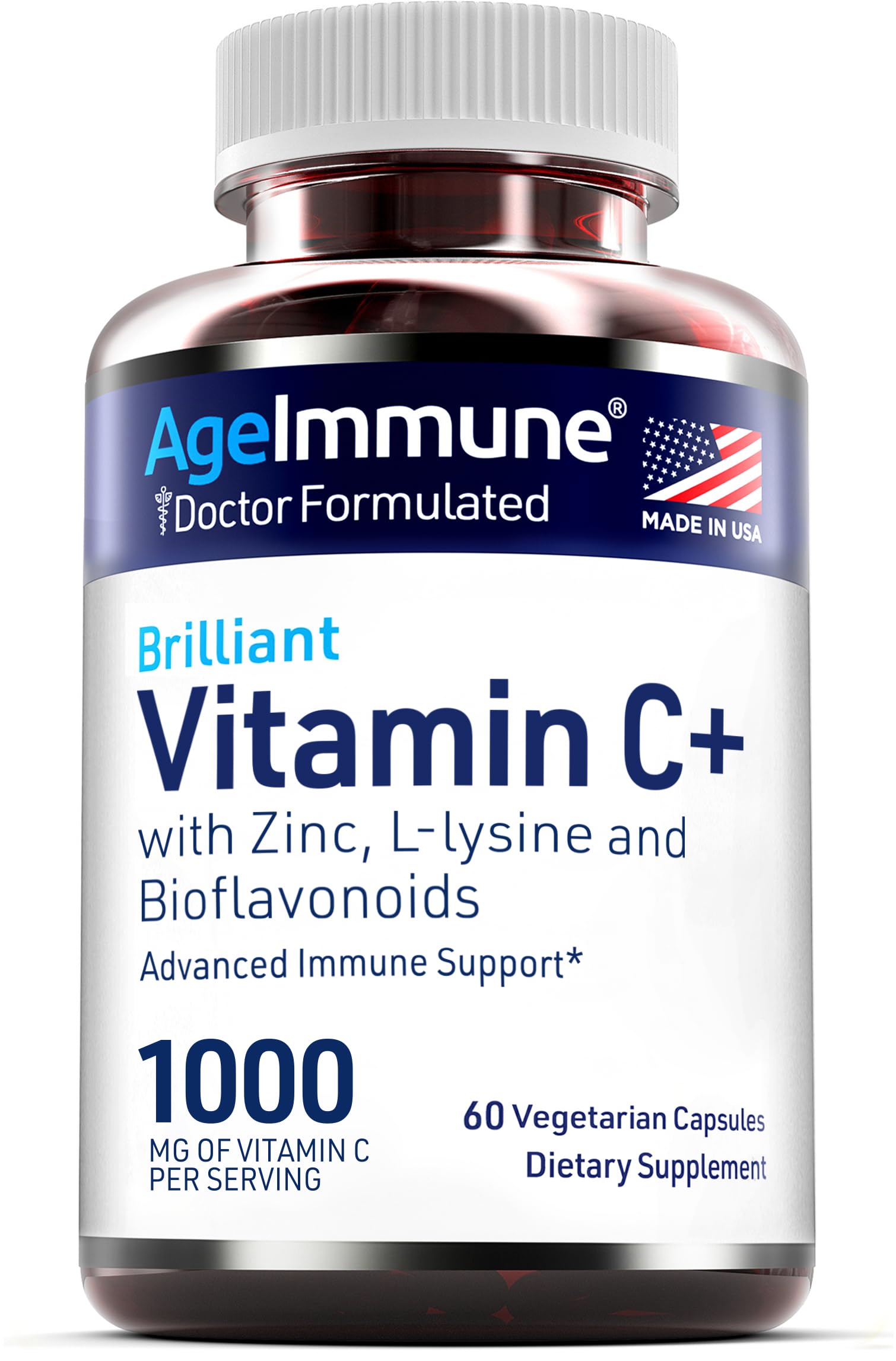 AgeImmune Vitamin C 1000mg Complex with L-Lysine 500mg, Zinc 12mg, Bioflavonoids 300mg. Doctor Formulated Magnesium Stearate Free Supplements for Healthy Immune System Support.(1) AgeImmune buy supplements Au